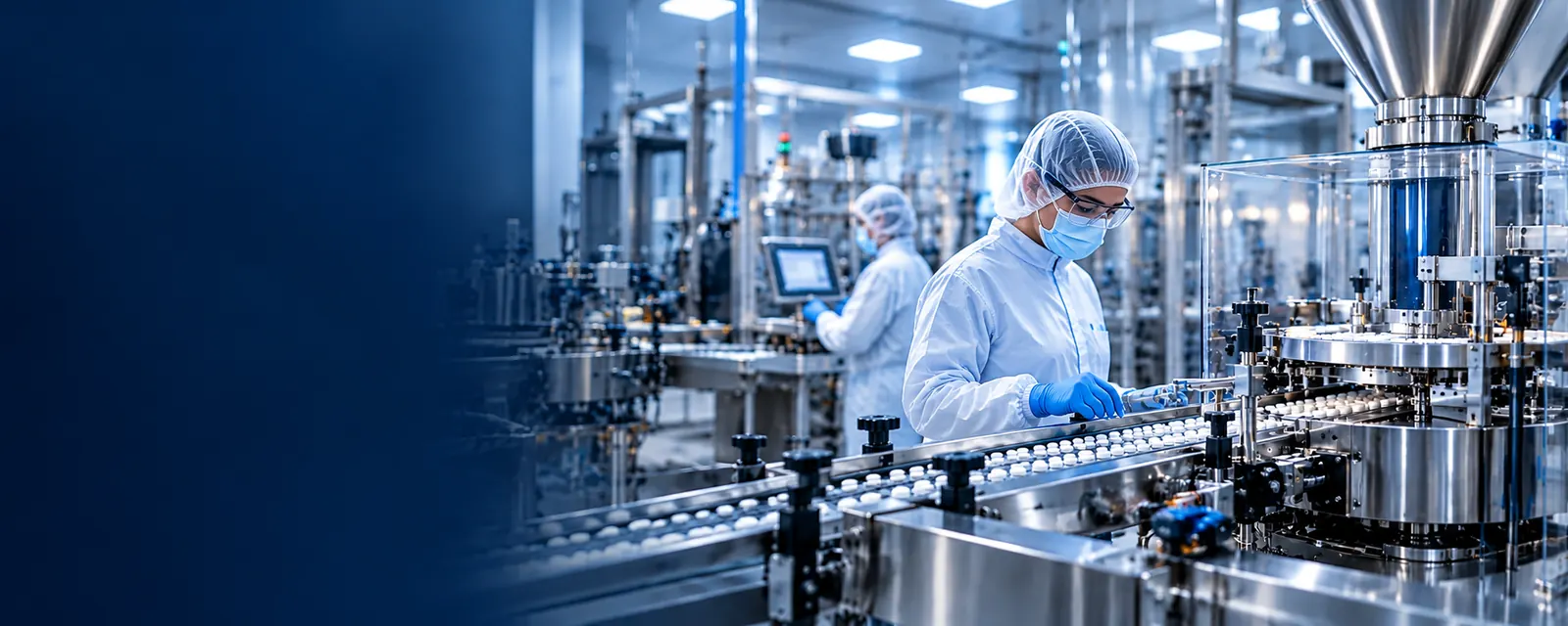 Pharmaceutical tablet production line in a cleanroom environment